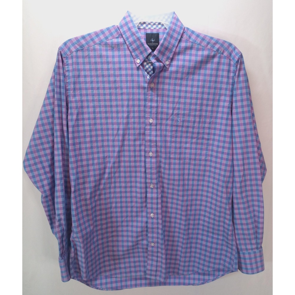 Tailorbyrd  Men's Flip Cuff Long Sleeve Button Down Shirt, Large, Purple Checks